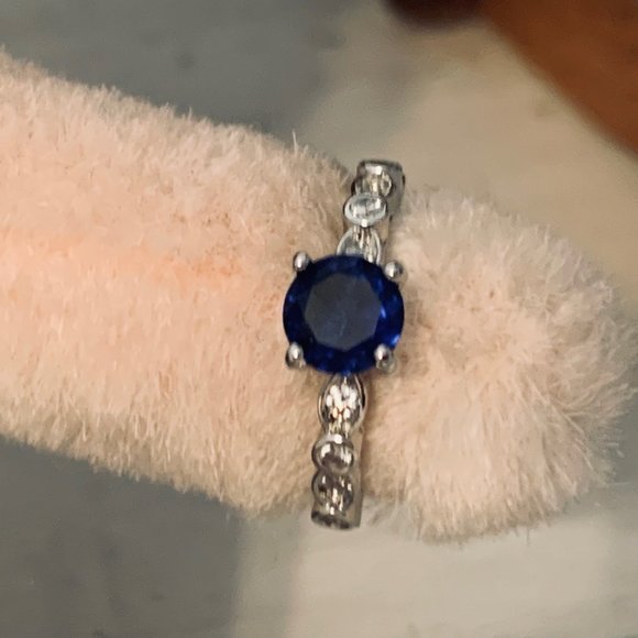 Two Silver Tone Fashion Rings with Blue and Clear Stone Round - Picture 12 of 14